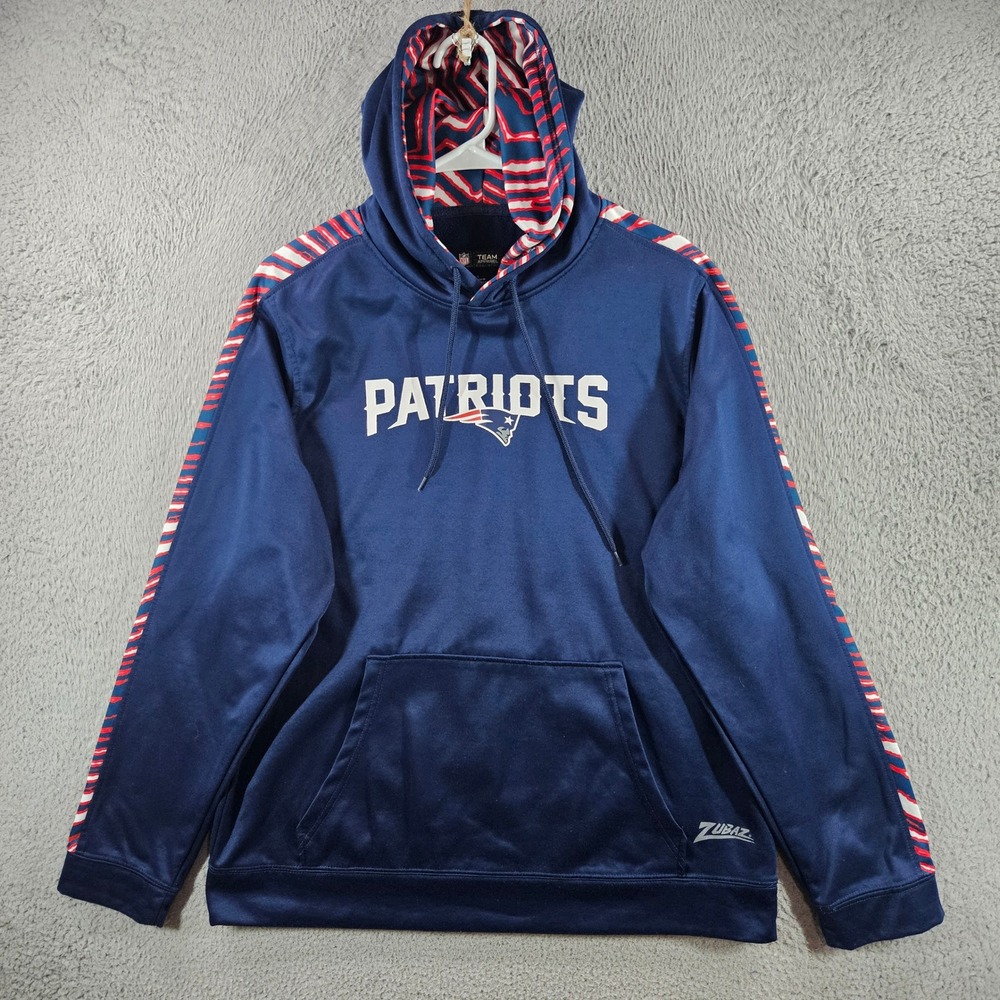 NFL New England‎ Patriots Zubaz Hoodie Mens Large Navy Blue Zebra Stripe Fleece